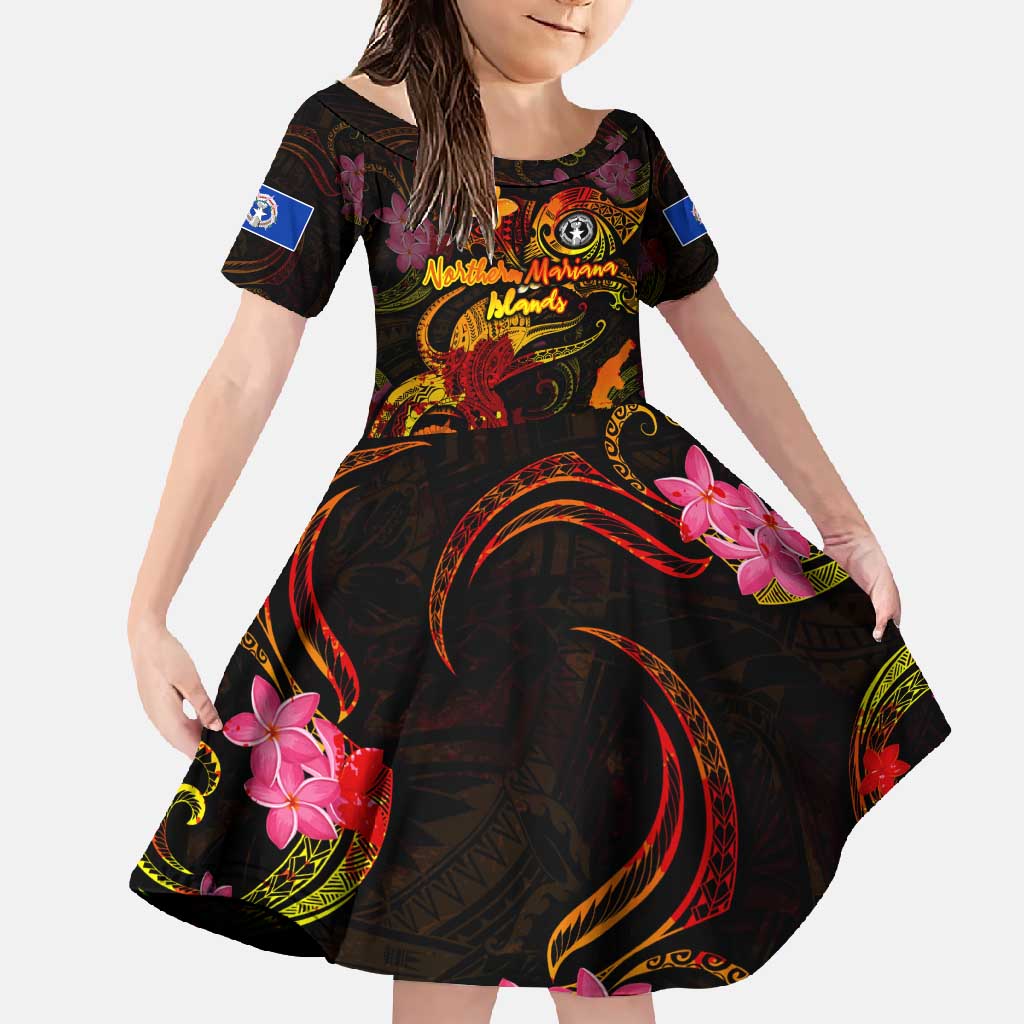 Northern Mariana Islands Family Matching Long Sleeve Bodycon Dress and Hawaiian Shirt Octopus Plumeria Polynesian Tattoo DT02 Daughter's Dress Black - Polynesian Pride