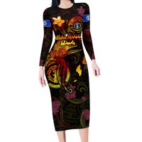 Northern Mariana Islands Family Matching Long Sleeve Bodycon Dress and Hawaiian Shirt Octopus Plumeria Polynesian Tattoo DT02 Mom's Dress Black - Polynesian Pride