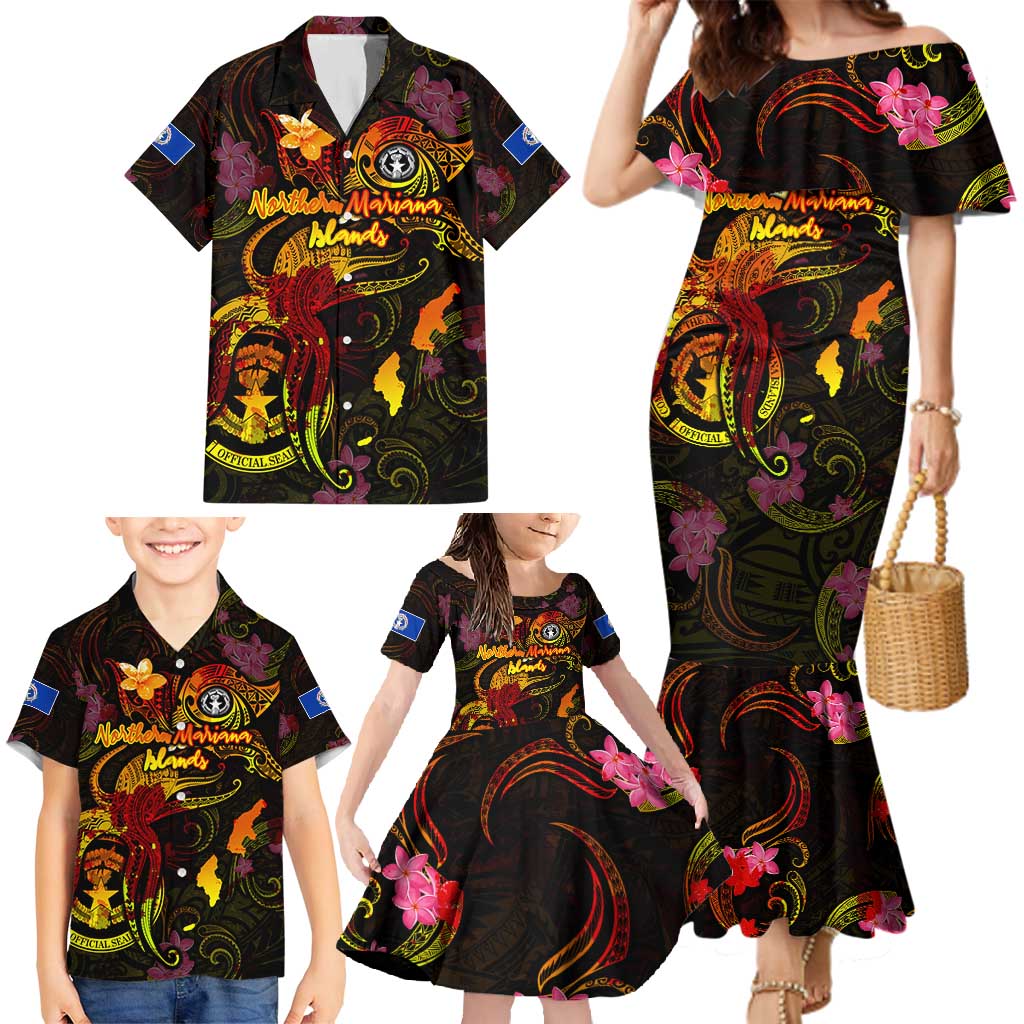 Northern Mariana Islands Family Matching Mermaid Dress and Hawaiian Shirt Octopus Plumeria Polynesian Tattoo