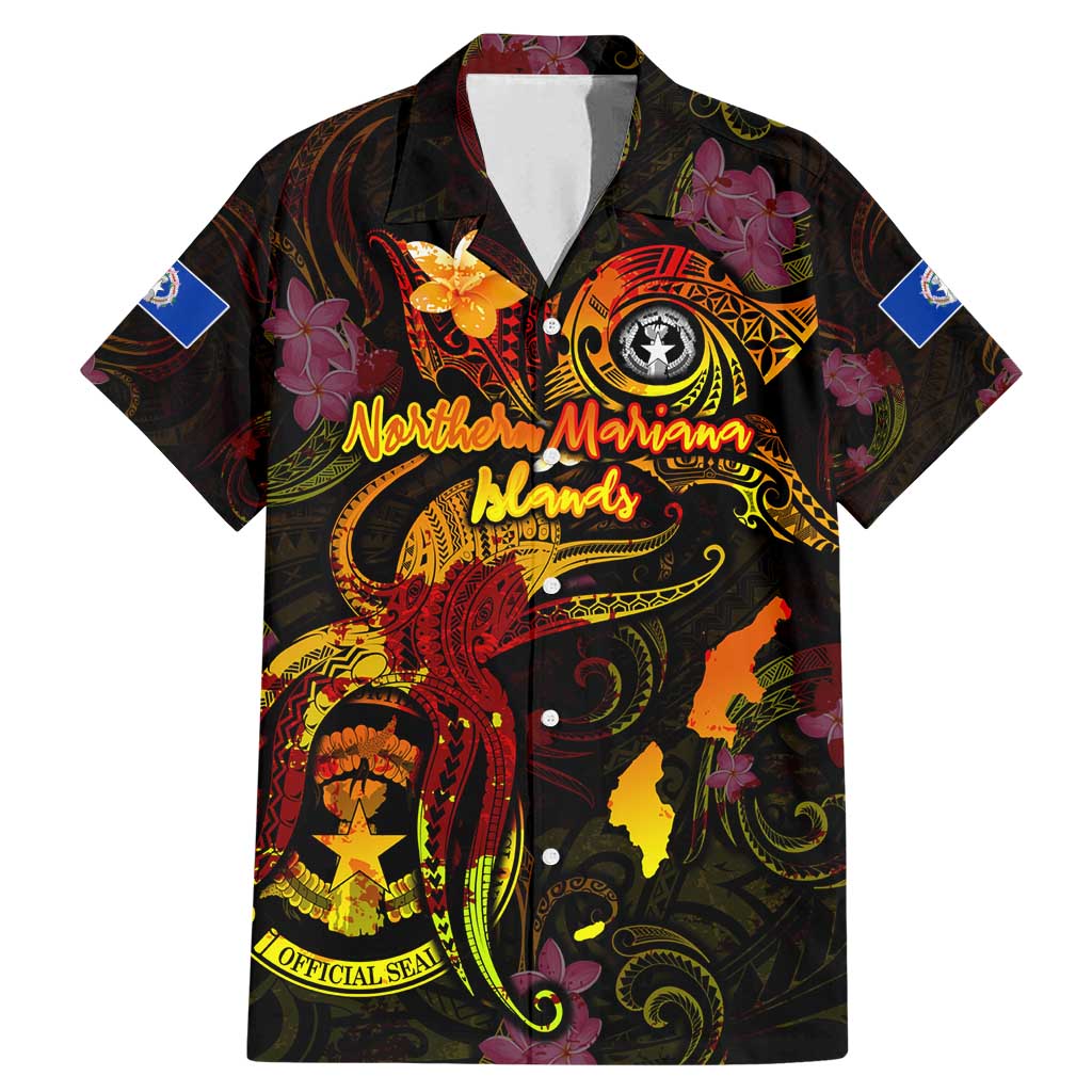 Northern Mariana Islands Family Matching Mermaid Dress and Hawaiian Shirt Octopus Plumeria Polynesian Tattoo DT02 Dad's Shirt - Short Sleeve Black - Polynesian Pride