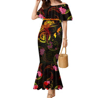 Northern Mariana Islands Family Matching Mermaid Dress and Hawaiian Shirt Octopus Plumeria Polynesian Tattoo DT02 Mom's Dress Black - Polynesian Pride