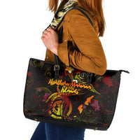 Northern Mariana Islands Leather Tote Bag Octopus Plumeria Polynesian Tattoo DT02 Black - Polynesian Pride