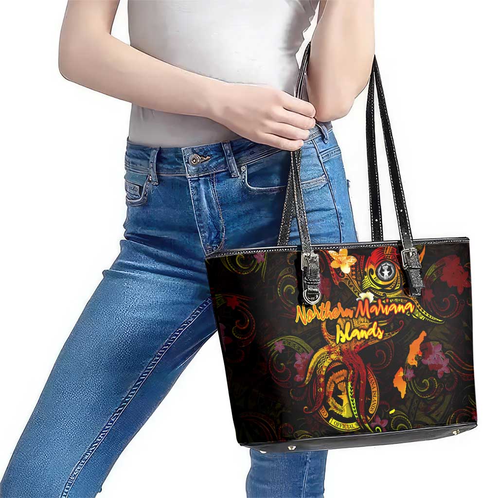 Northern Mariana Islands Leather Tote Bag Octopus Plumeria Polynesian Tattoo DT02 - Polynesian Pride