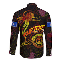 Northern Mariana Islands Long Sleeve Button Shirt Octopus Plumeria Polynesian Tattoo