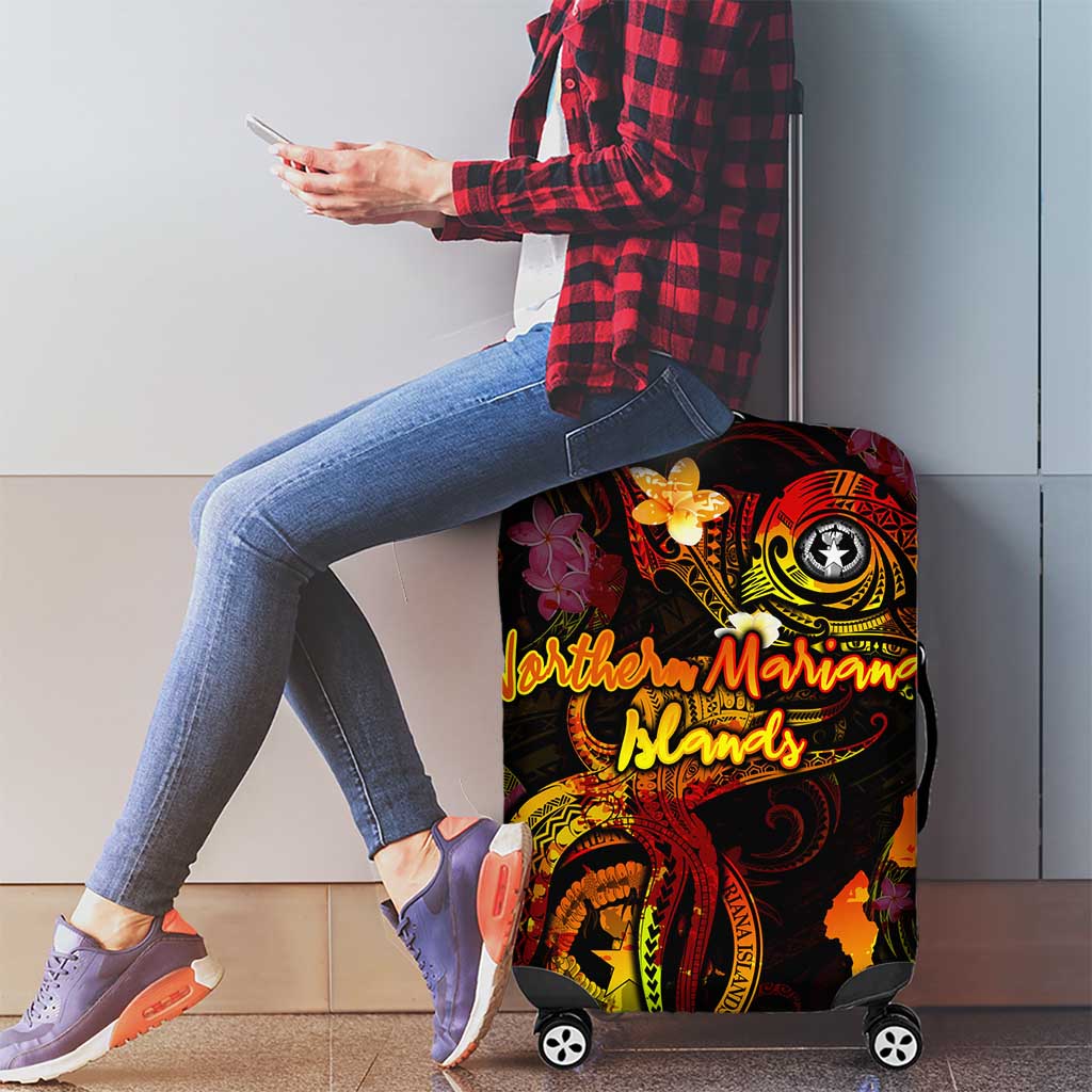 Northern Mariana Islands Luggage Cover Octopus Plumeria Polynesian Tattoo