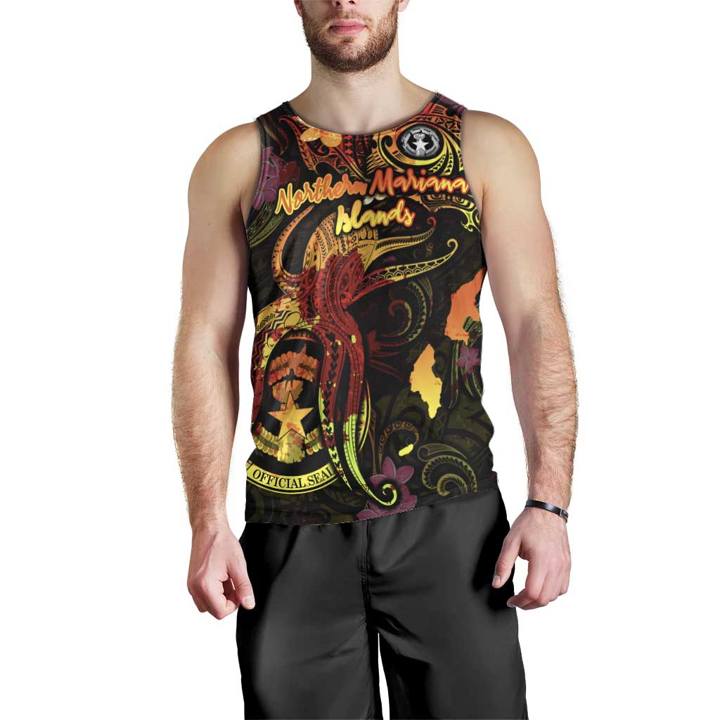 Northern Mariana Islands Men Tank Top Octopus Plumeria Polynesian Tattoo