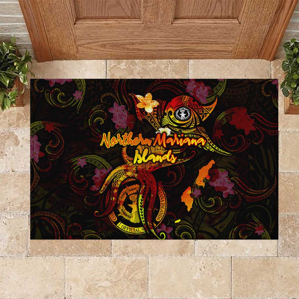 Northern Mariana Islands Rubber Doormat Octopus Plumeria Polynesian Tattoo