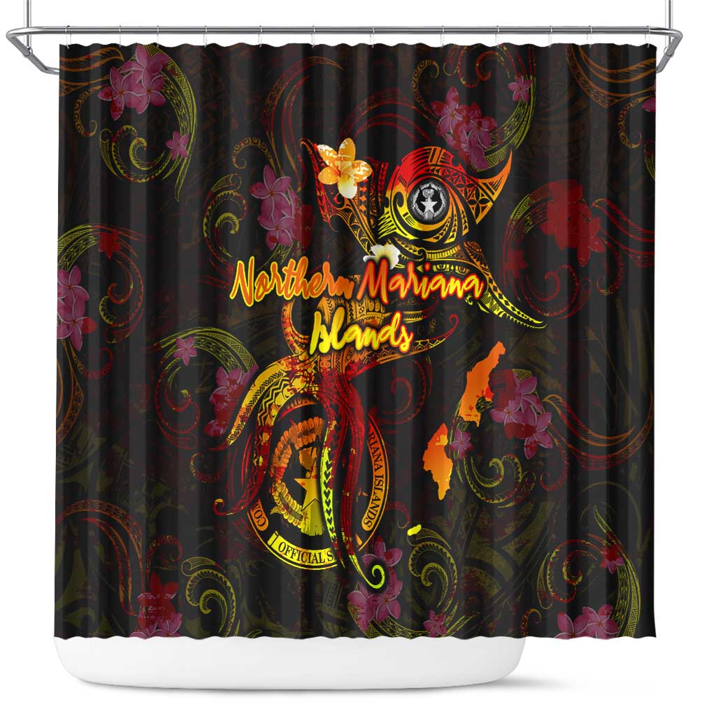 Northern Mariana Islands Shower Curtain Octopus Plumeria Polynesian Tattoo