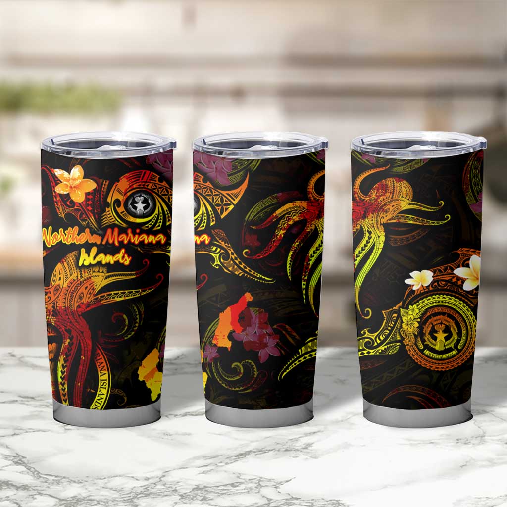 Northern Mariana Islands Tumbler Cup Octopus Plumeria Polynesian Tattoo