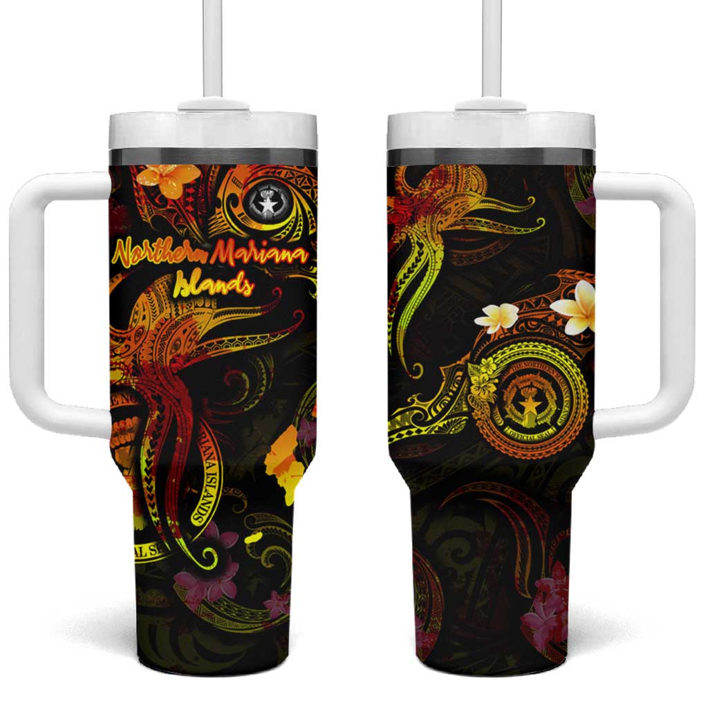 Northern Mariana Islands Tumbler With Handle Octopus Plumeria Polynesian Tattoo