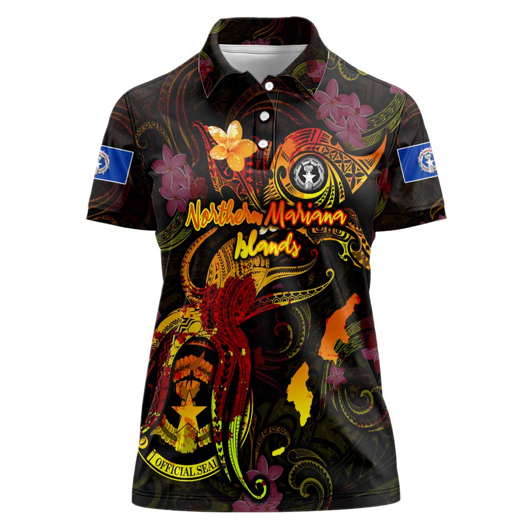 Northern Mariana Islands Women Polo Shirt Octopus Plumeria Polynesian Tattoo