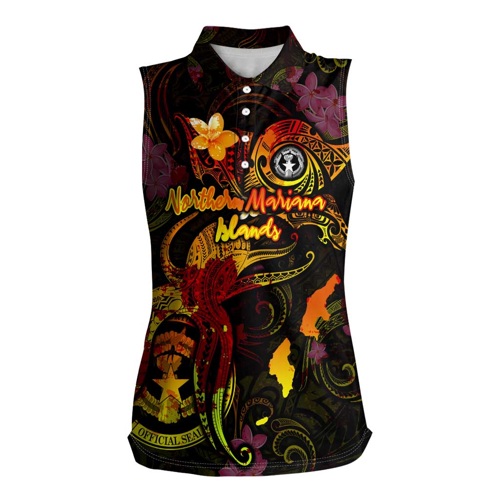 Northern Mariana Islands Women Sleeveless Polo Shirt Octopus Plumeria Polynesian Tattoo