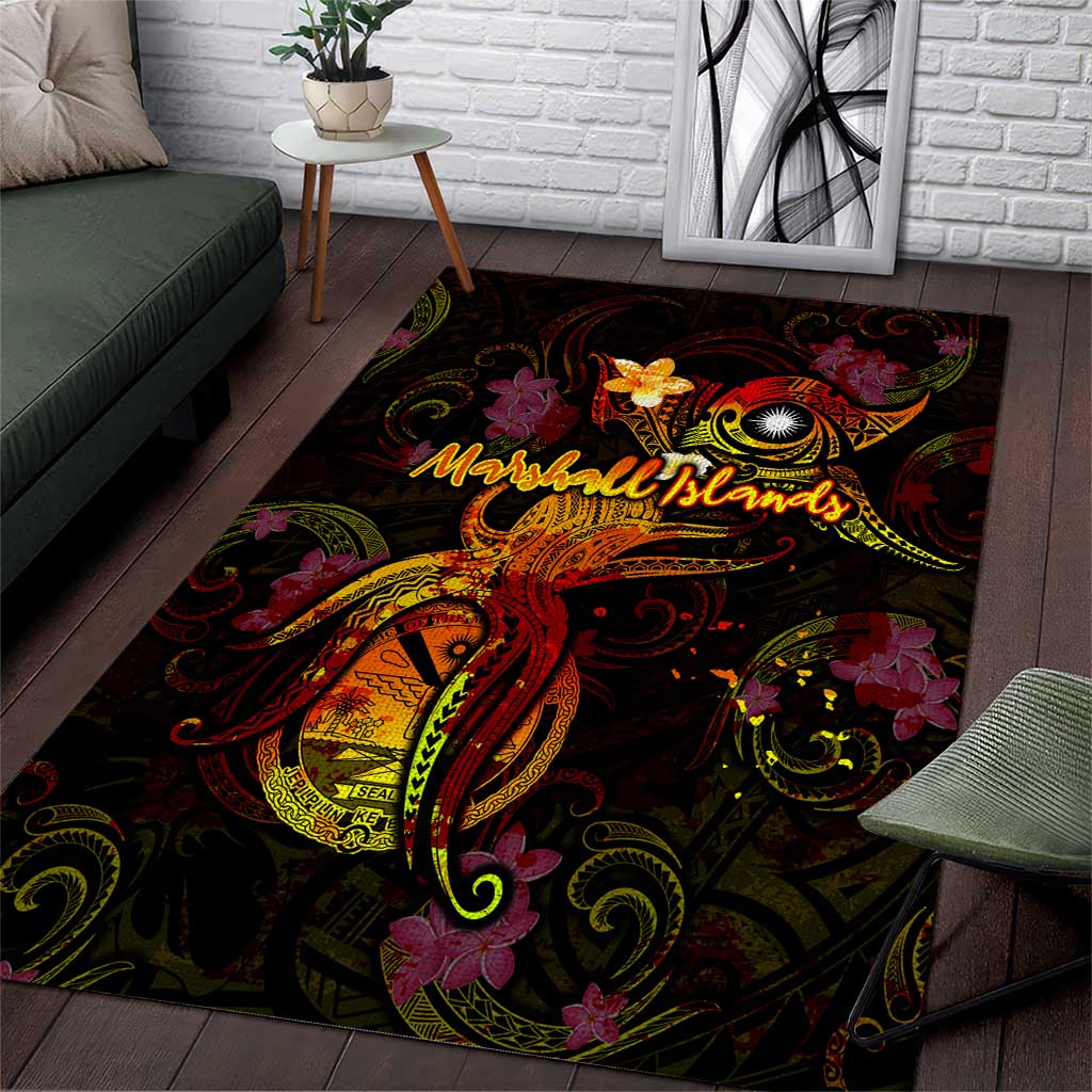 Marshall Islands Area Rug Octopus Plumeria Polynesian Tattoo