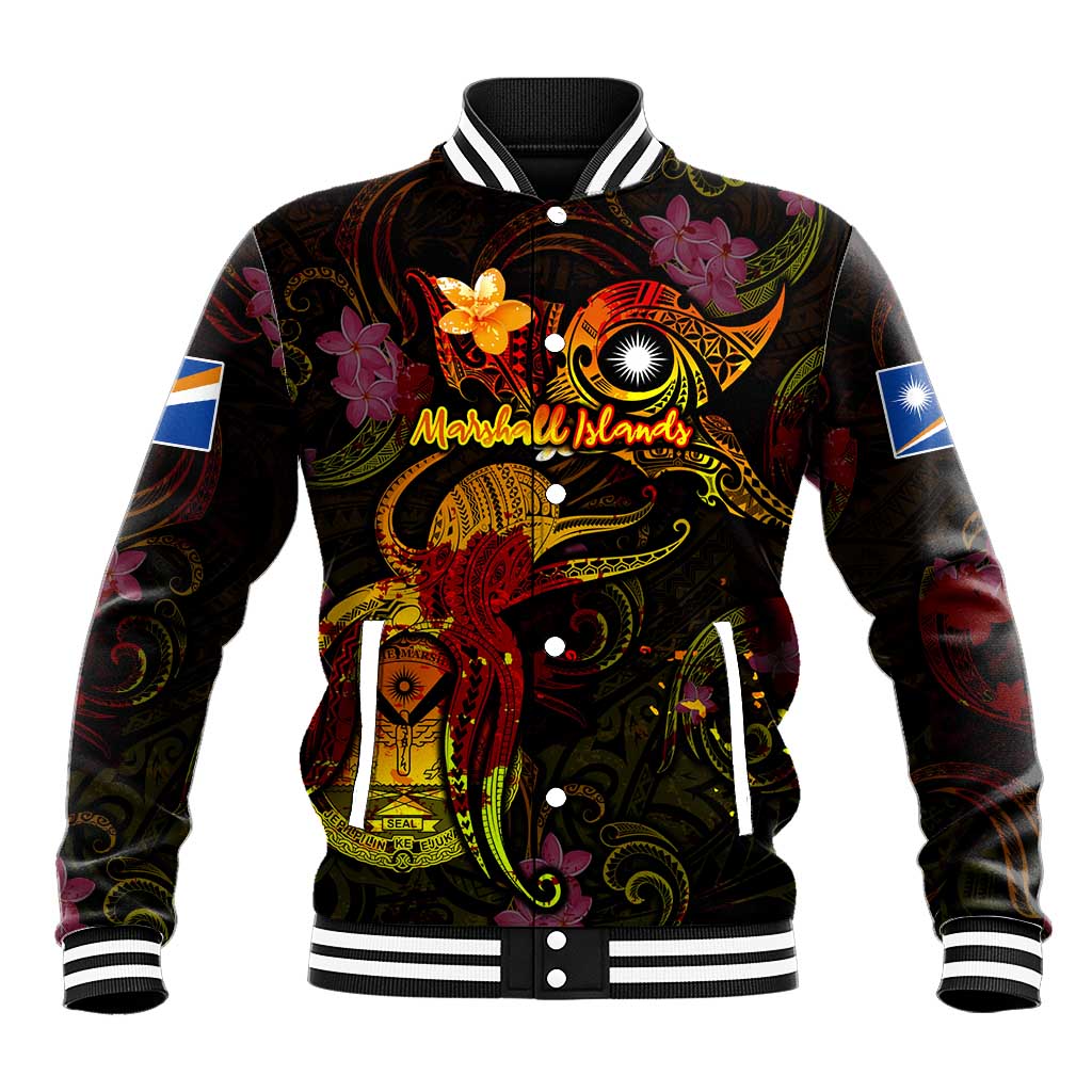 Marshall Islands Baseball Jacket Octopus Plumeria Polynesian Tattoo