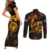 Marshall Islands Couples Matching Short Sleeve Bodycon Dress and Long Sleeve Button Shirt Octopus Plumeria Polynesian Tattoo