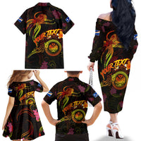 Marshall Islands Family Matching Off The Shoulder Long Sleeve Dress and Hawaiian Shirt Octopus Plumeria Polynesian Tattoo