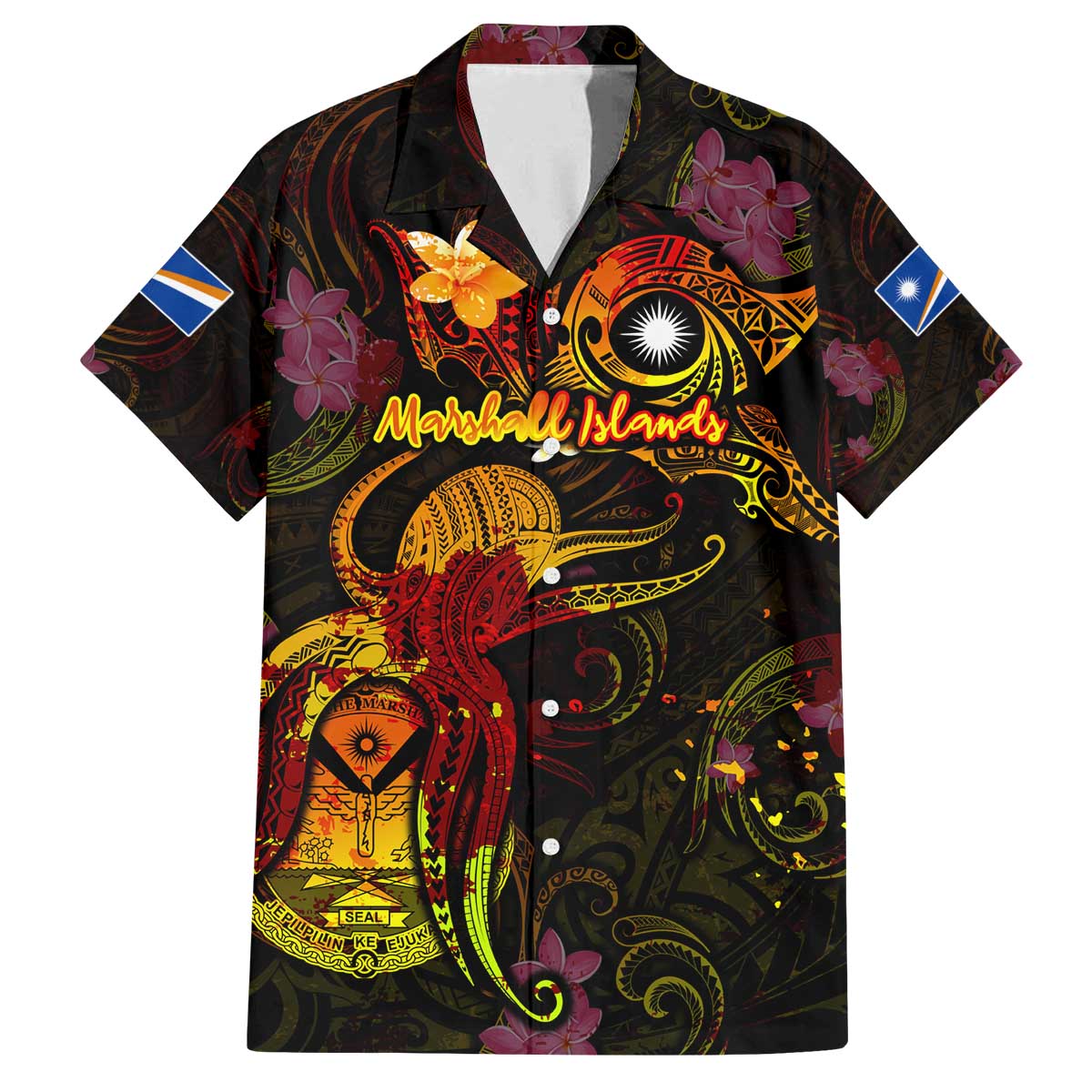 Marshall Islands Family Matching Off The Shoulder Long Sleeve Dress and Hawaiian Shirt Octopus Plumeria Polynesian Tattoo