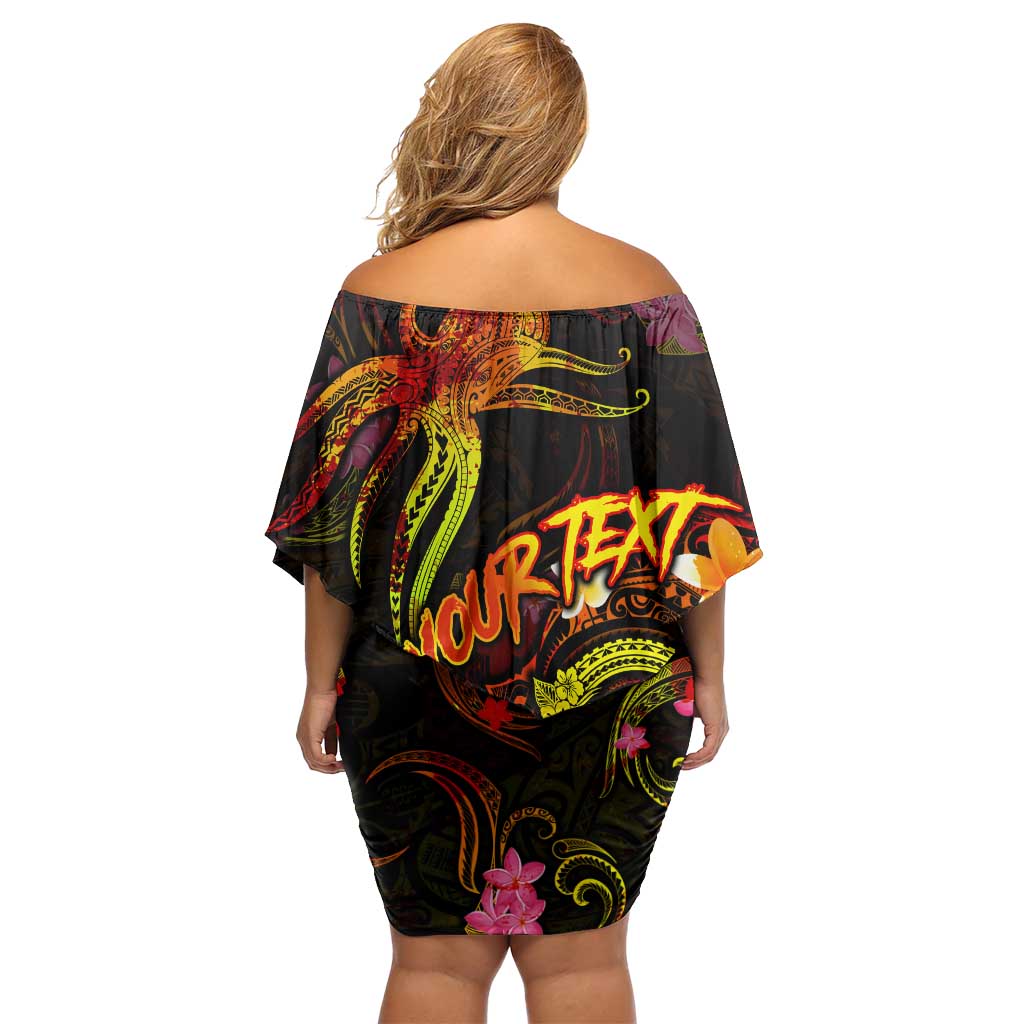 Marshall Islands Family Matching Off Shoulder Short Dress and Hawaiian Shirt Octopus Plumeria Polynesian Tattoo