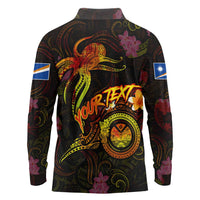 Marshall Islands Long Sleeve Polo Shirt Octopus Plumeria Polynesian Tattoo
