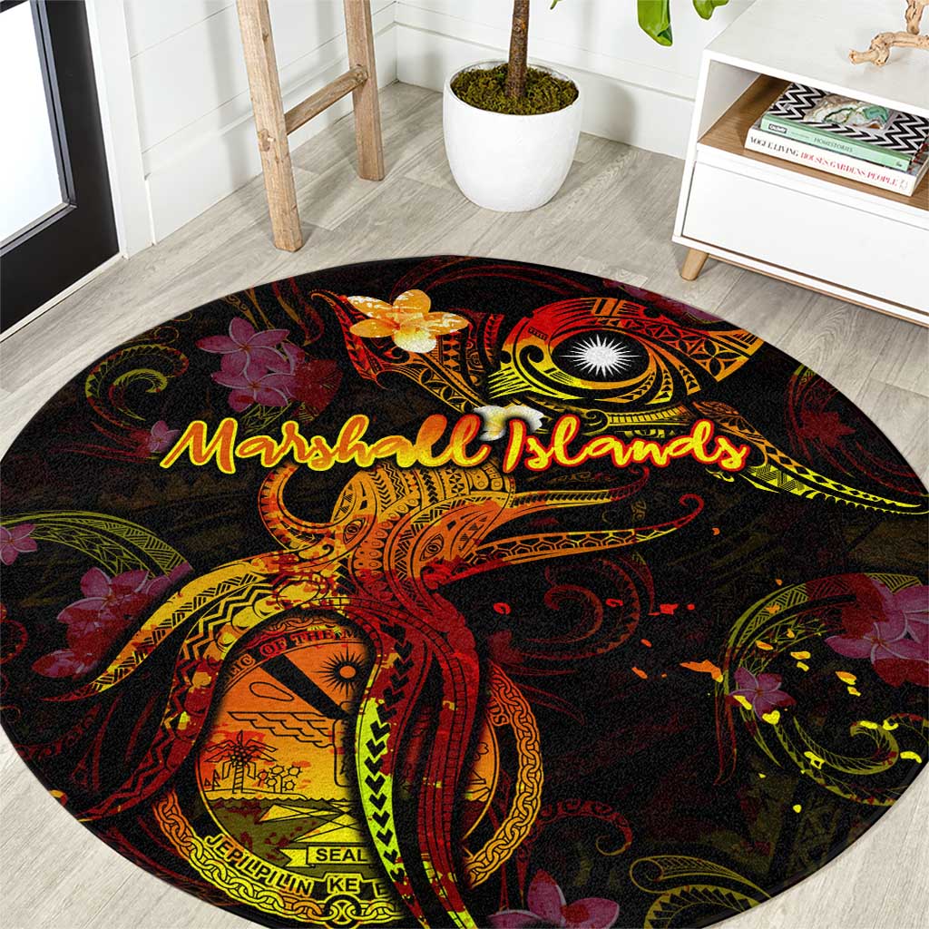 Marshall Islands Round Carpet Octopus Plumeria Polynesian Tattoo