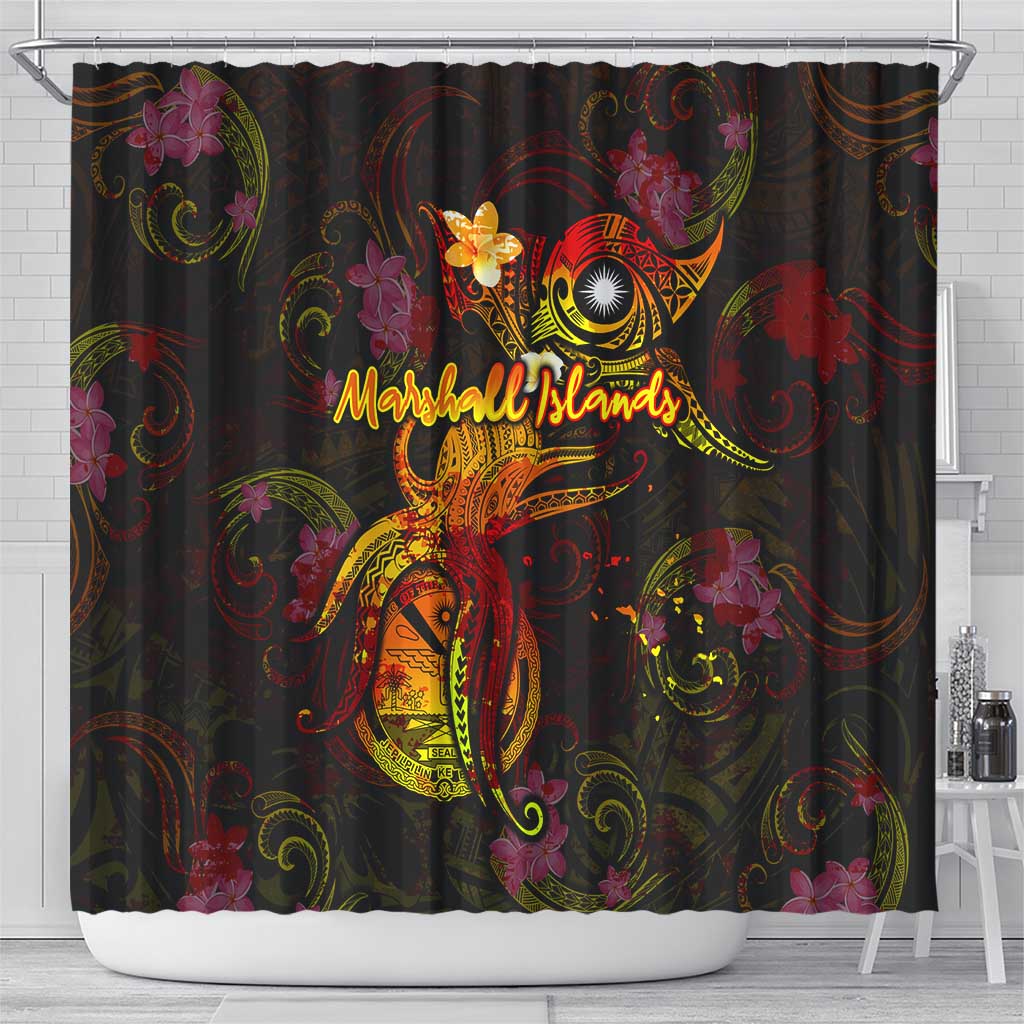 Marshall Islands Shower Curtain Octopus Plumeria Polynesian Tattoo