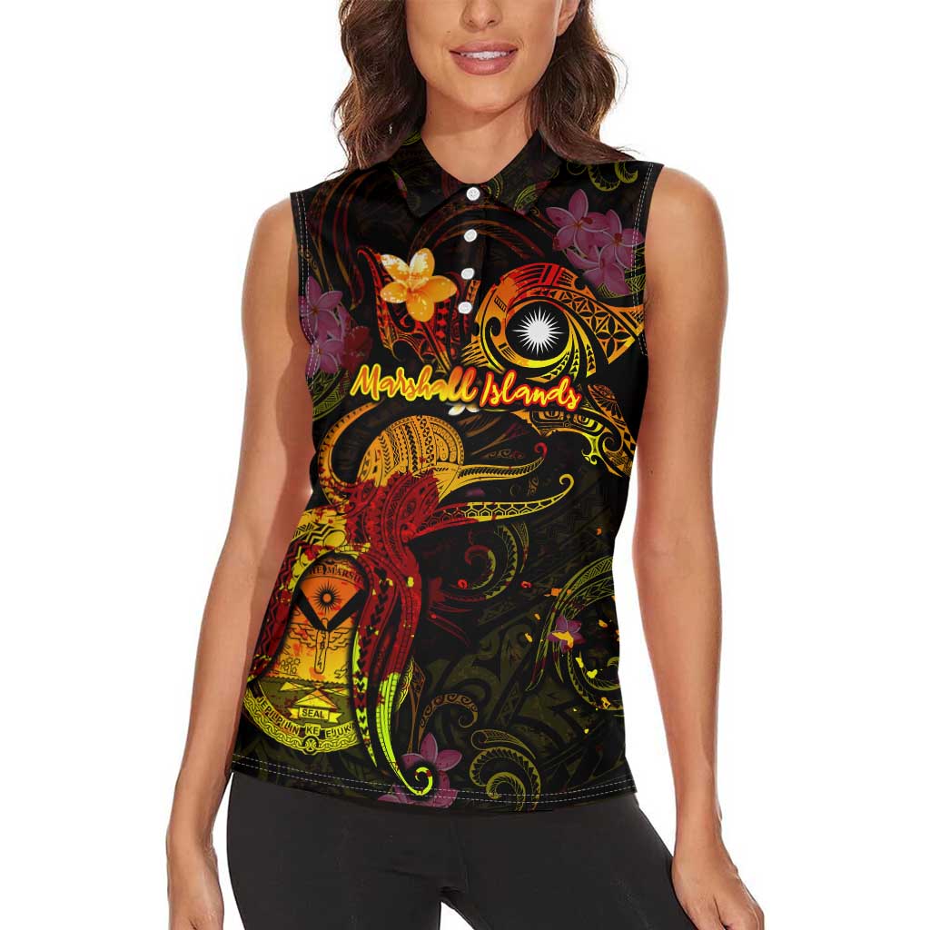 Marshall Islands Women Sleeveless Polo Shirt Octopus Plumeria Polynesian Tattoo