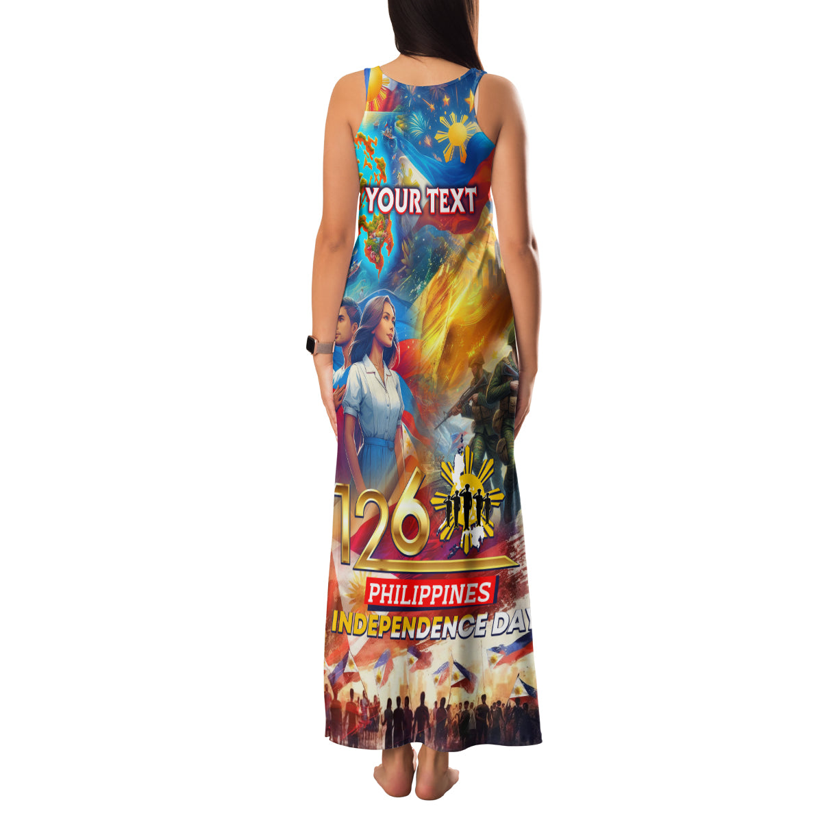 Custom The Philippines 126th Independence Anniversary Family Matching Tank Maxi Dress and Hawaiian Shirt Art Style