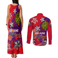 Personalized Philippines 12 June Independence Day Couples Matching Tank Maxi Dress and Long Sleeve Button Shirt Polynesian Turtle Plumeria