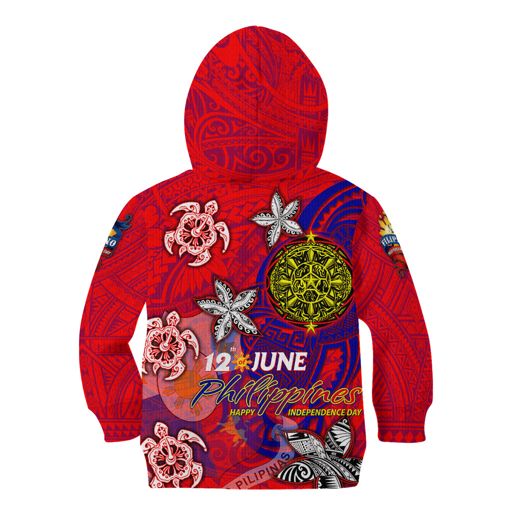 Personalized Philippines 12 June Independence Day Kid Hoodie Polynesian Turtle Plumeria