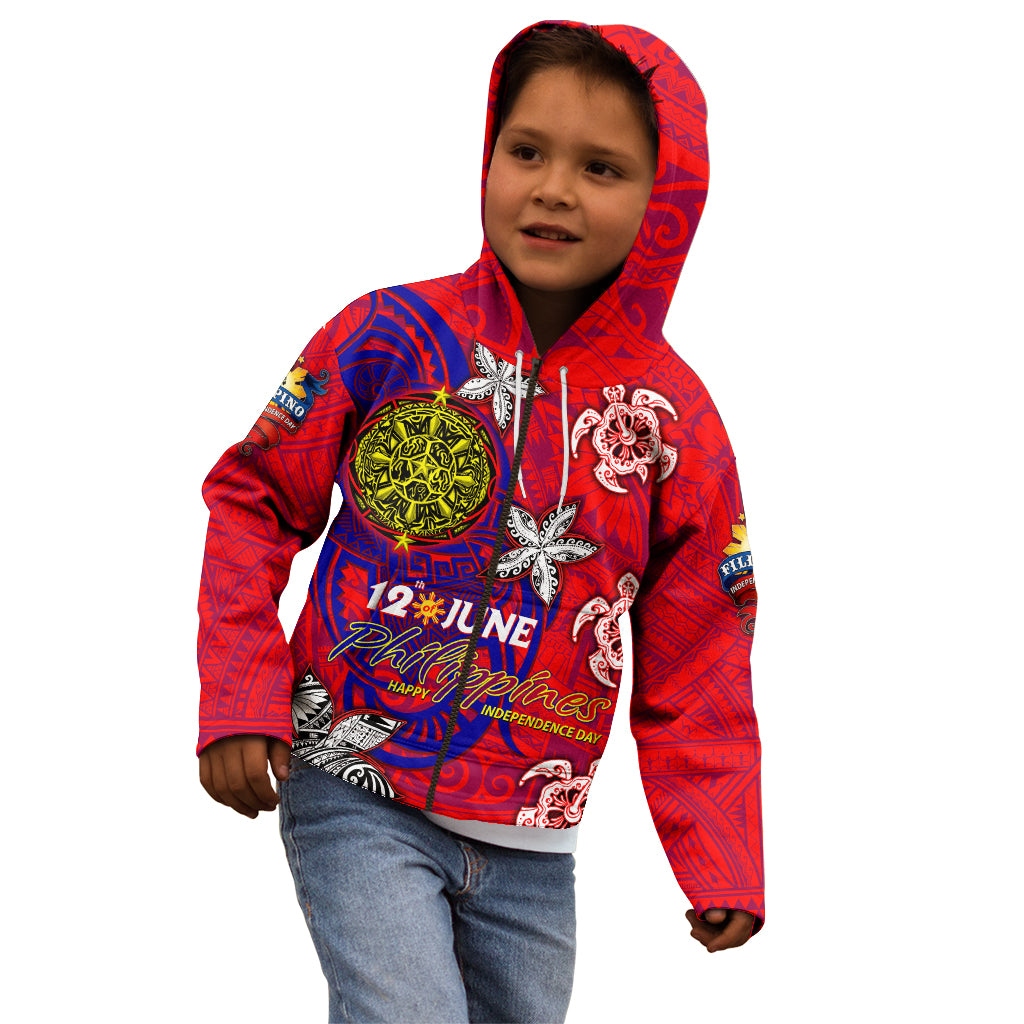 Personalized Philippines 12 June Independence Day Kid Hoodie Polynesian Turtle Plumeria