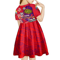 Personalized Philippines 12 June Independence Day Kid Short Sleeve Dress Polynesian Turtle Plumeria
