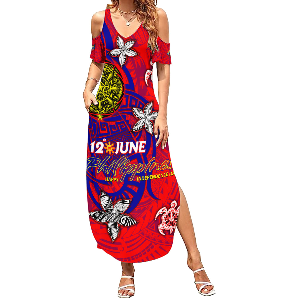 Personalized Philippines 12 June Independence Day Summer Maxi Dress Polynesian Turtle Plumeria