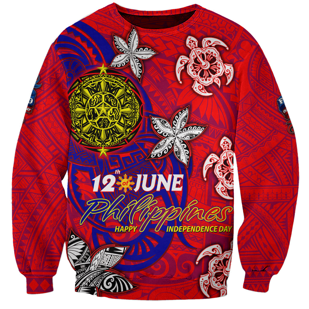 Personalized Philippines 12 June Independence Day Sweatshirt Polynesian Turtle Plumeria