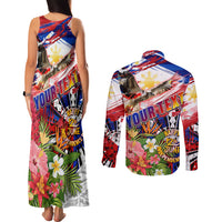 Personalized Philippines Independence Day Couples Matching Tank Maxi Dress and Long Sleeve Button Shirt Polynesia Filipinas Eagle Hibiscus