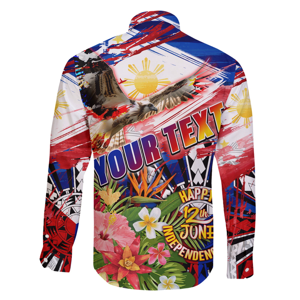 Personalized Philippines Independence Day Family Matching Off Shoulder Short Dress and Hawaiian Shirt Polynesia Filipinas Eagle Hibiscus