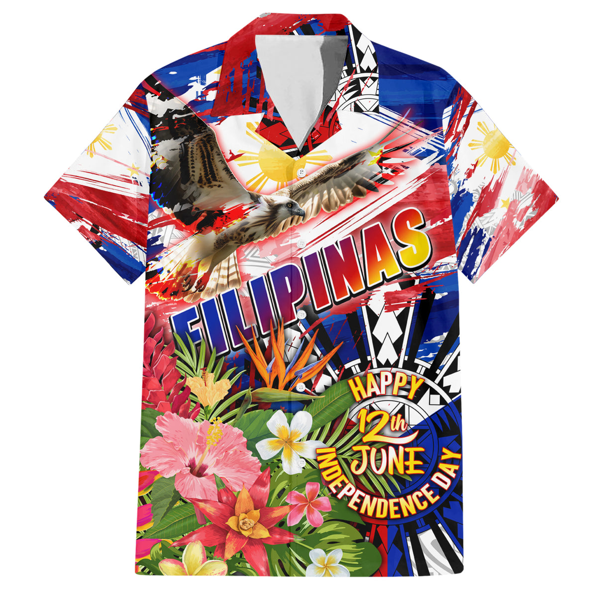 Personalized Philippines Independence Day Hawaiian Shirt Polynesia Filipinas Eagle Hibiscus