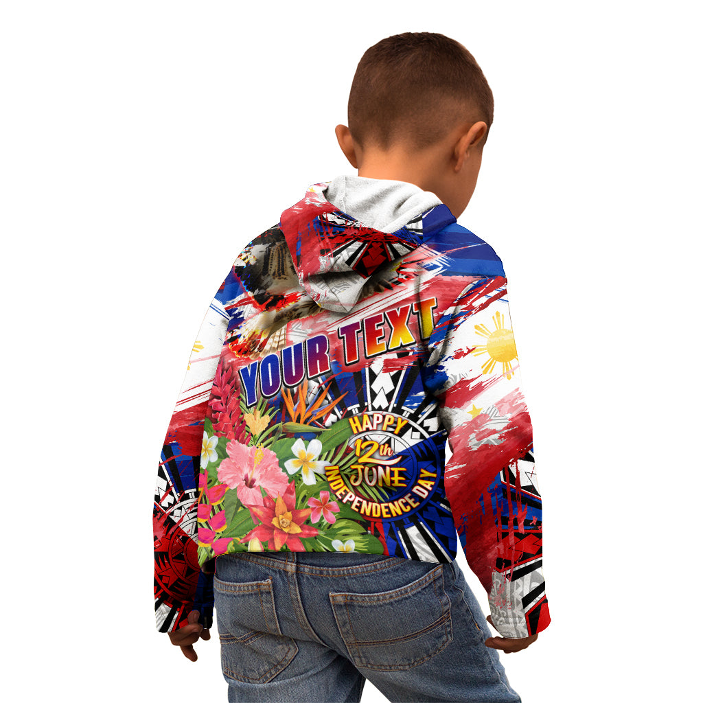 Personalized Philippines Independence Day Kid Hoodie Polynesia Filipinas Eagle Hibiscus