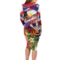 Personalized Philippines Independence Day Long Sleeve Bodycon Dress Polynesia Filipinas Eagle Hibiscus