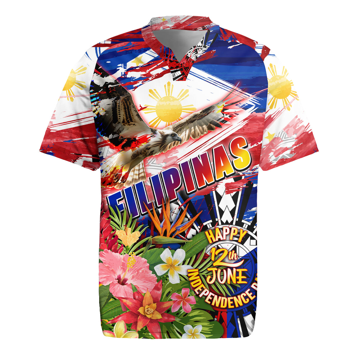 Personalized Philippines Independence Day Rugby Jersey Polynesia Filipinas Eagle Hibiscus