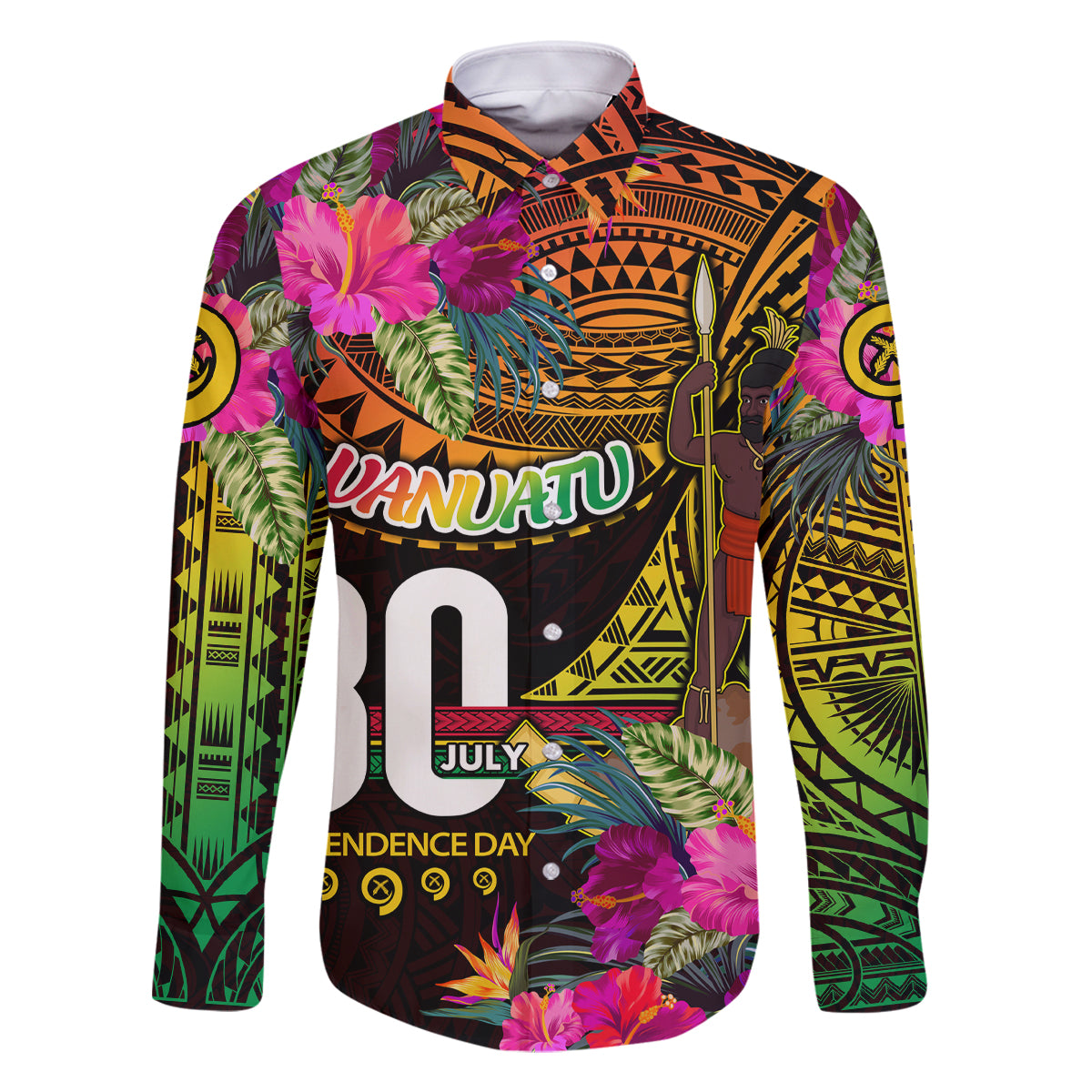 Personalised Vanuatu Independence Day 30 July Family Matching Long Sleeve Bodycon Dress and Hawaiian Shirt Hibiscus Polynesian Pattern DT02 Dad's Shirt - Long Sleeve Yellow - Polynesian Pride
