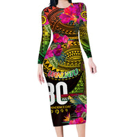 Personalised Vanuatu Independence Day 30 July Family Matching Long Sleeve Bodycon Dress and Hawaiian Shirt Hibiscus Polynesian Pattern DT02 Mom's Dress Yellow - Polynesian Pride