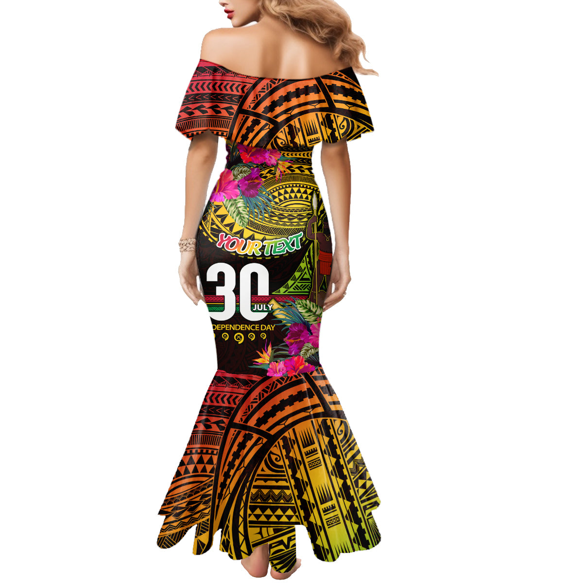 Personalised Vanuatu Independence Day 30 July Family Matching Mermaid Dress and Hawaiian Shirt Hibiscus Polynesian Pattern