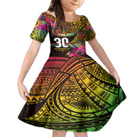 Personalised Vanuatu Independence Day 30 July Family Matching Short Sleeve Bodycon Dress and Hawaiian Shirt Hibiscus Polynesian Pattern DT02 Daughter's Dress Yellow - Polynesian Pride