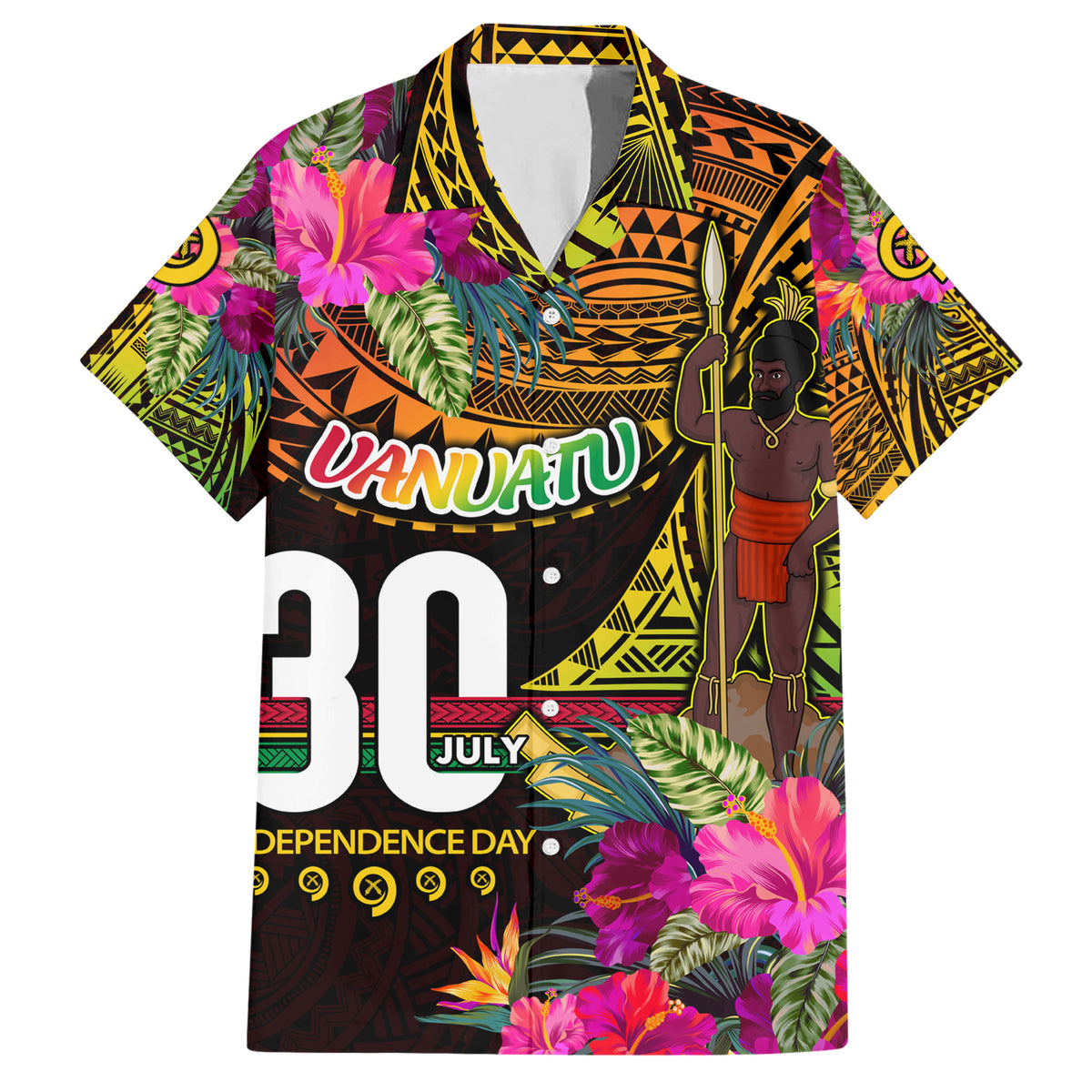 Personalised Vanuatu Independence Day 30 July Family Matching Short Sleeve Bodycon Dress and Hawaiian Shirt Hibiscus Polynesian Pattern DT02 Dad's Shirt - Short Sleeve Yellow - Polynesian Pride