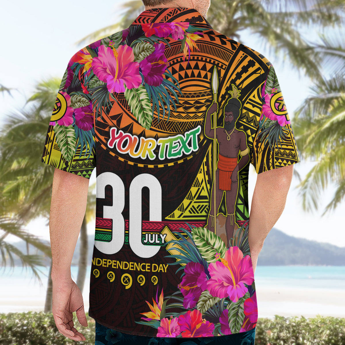 Personalised Vanuatu Independence Day 30 July Hawaiian Shirt Hibiscus Polynesian Pattern