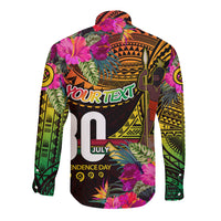 Personalised Vanuatu Independence Day 30 July Long Sleeve Button Shirt Hibiscus Polynesian Pattern