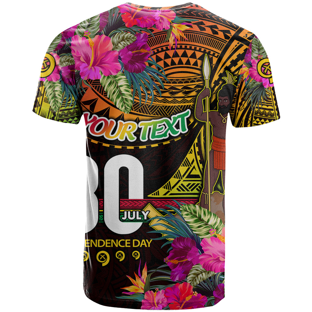 Personalised Vanuatu Independence Day 30 July T Shirt Hibiscus Polynesian Pattern