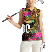 Personalised Vanuatu Independence Day 30 July Women Sleeveless Polo Shirt Hibiscus Polynesian Pattern