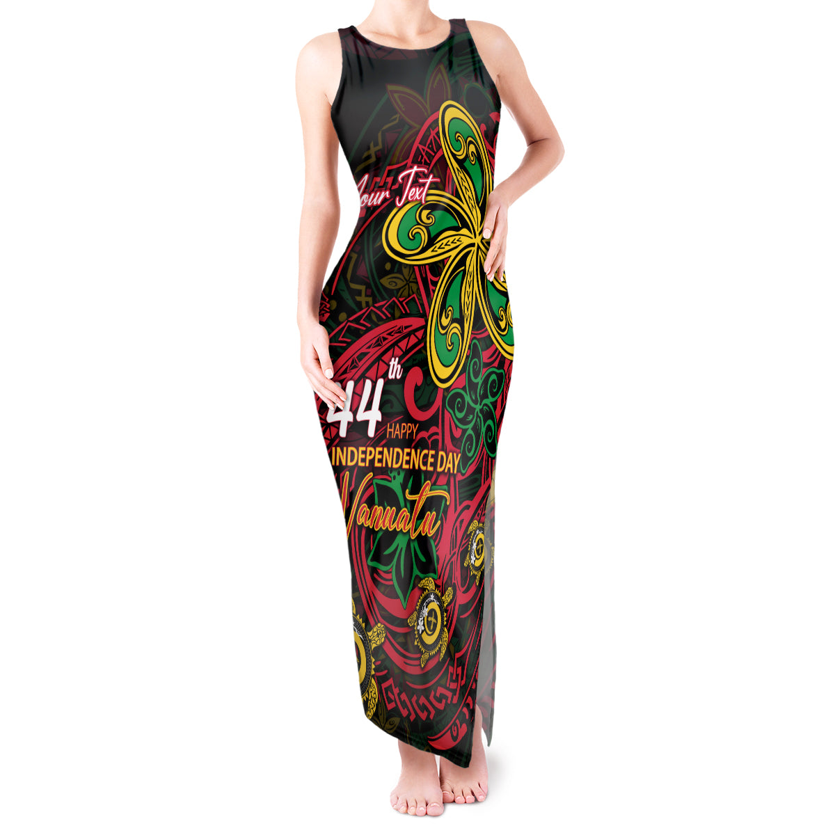 Custom Vanuatu 44th Independence Anniversary Tank Maxi Dress Flower Melanesian Namele Turtle