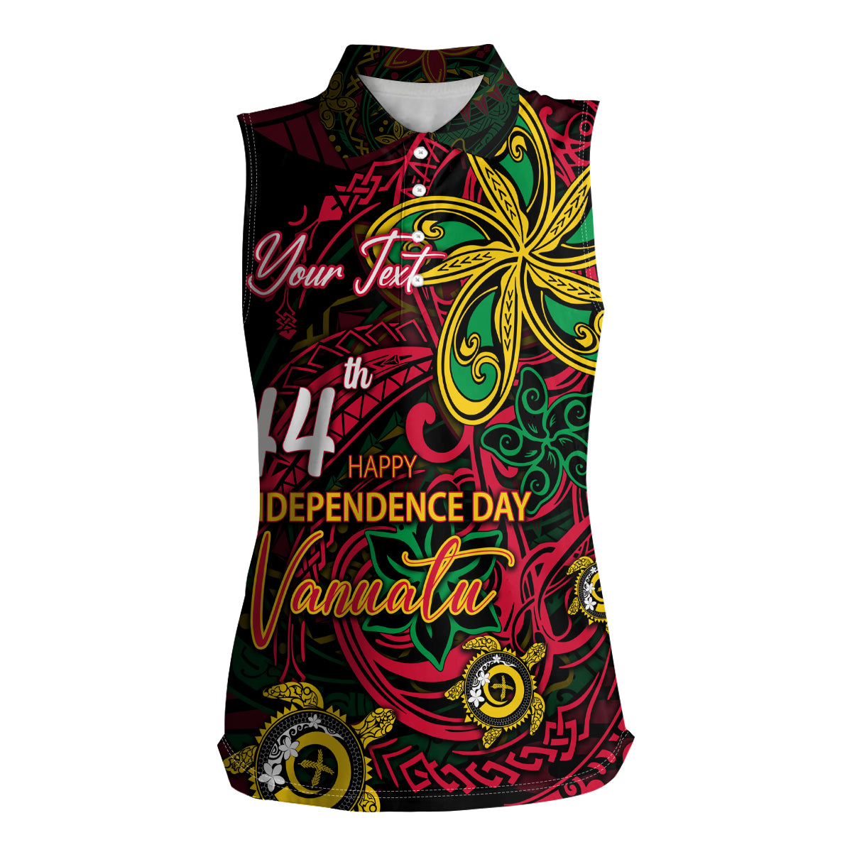 Custom Vanuatu 44th Independence Anniversary Women Sleeveless Polo Shirt Flower Melanesian Namele Turtle